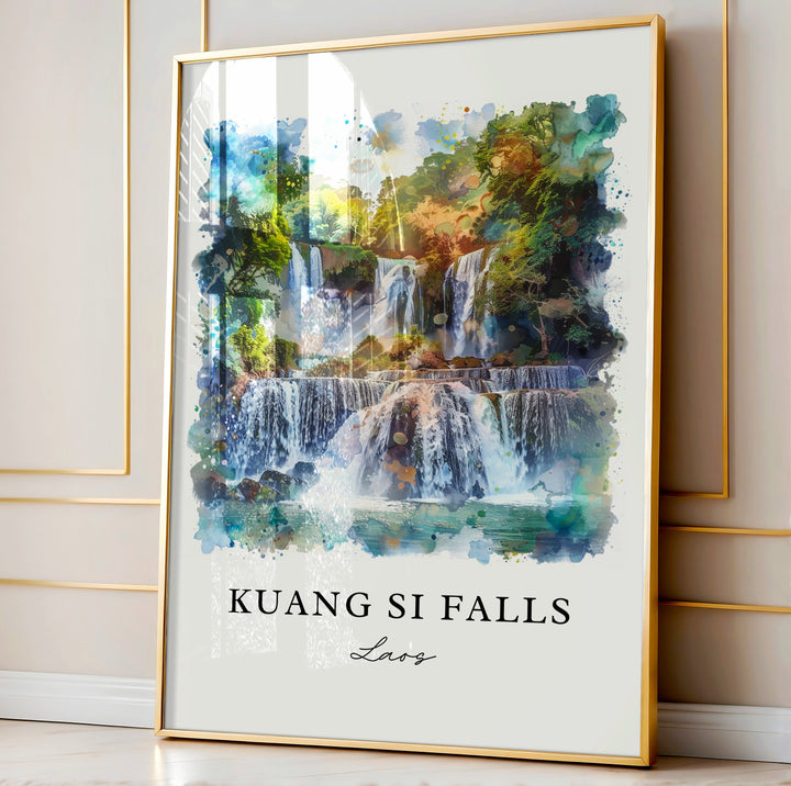 Kuang Si Falls Art, Kuang Si Print, Laos Watercolor, Kuang Xi Laos Gift,