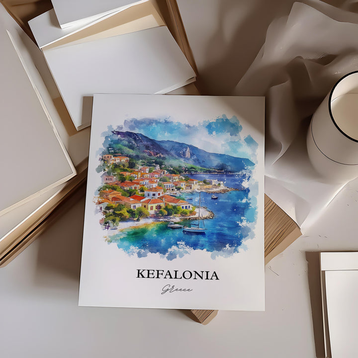 Kefalonia Wall Art, Argostolion Print, Greece Watercolor Art, Kefalonia Greece Gift, Travel Print, Travel Poster, Housewarming Gift