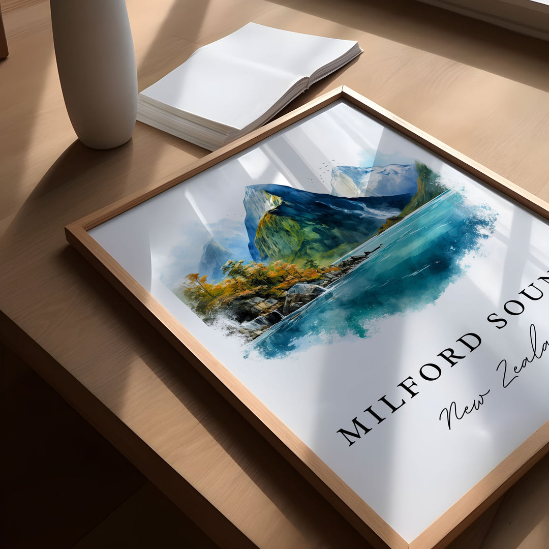 Milford Sound NZ wall art - New Zealand, Milford Sound poster print, Wedding gift, Birthday present, Custom Text, Perfect Gift