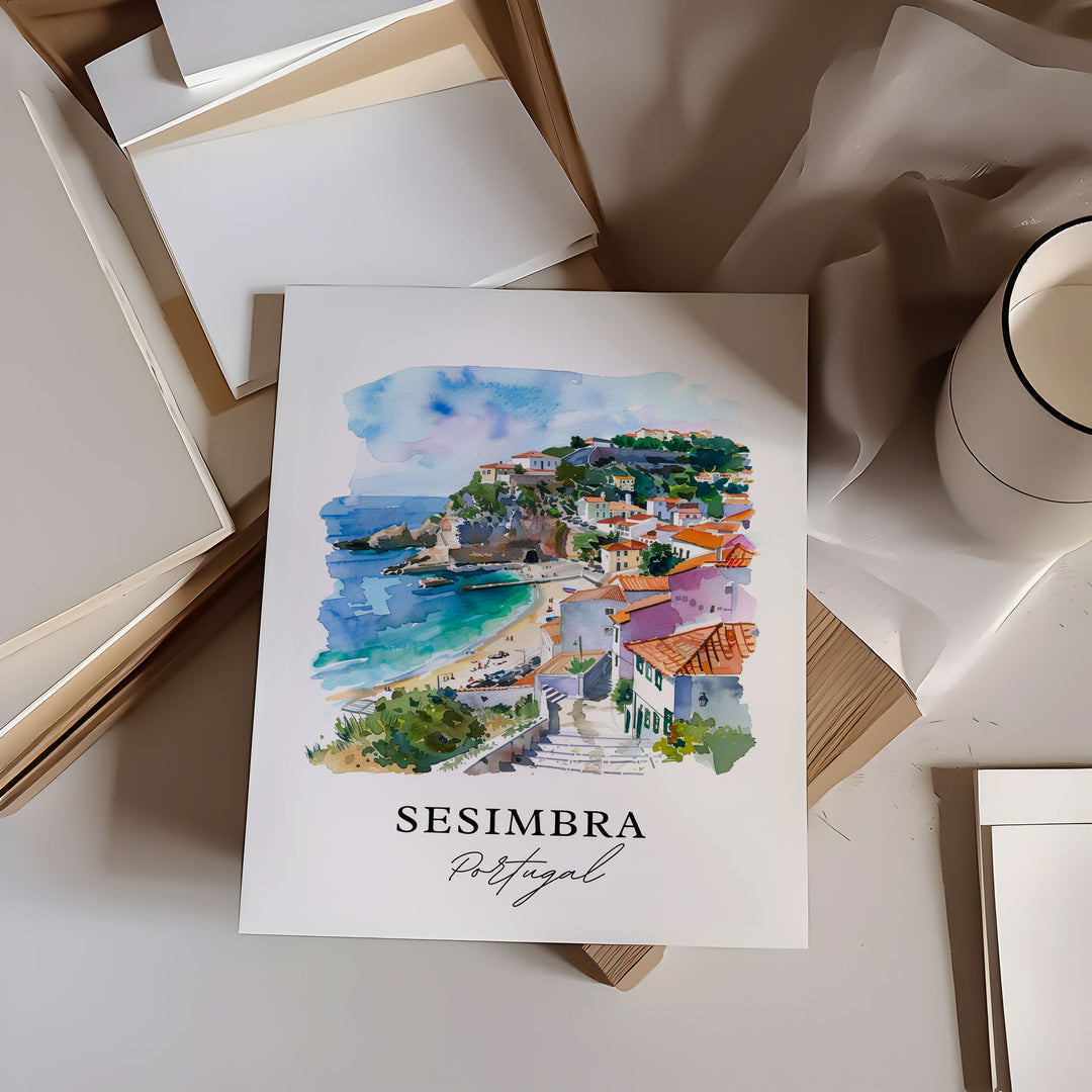 Sesimbra Portugal Art, Sesimbra Setúbal Print, Sesimbra Watercolor, Sesimbra Portugal Gift,