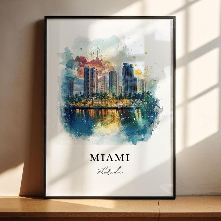 Miami FL Wall Art, Miami Print, Miami Watercolor Art, Miami Florida Art Gift, Miami