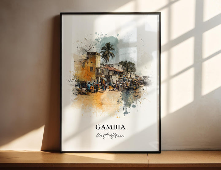 Gambia Wall Art, West Africa Print, Gambia Watercolor Art, Gambia Gift, Travel Print, Travel Poster, Housewarming Gift