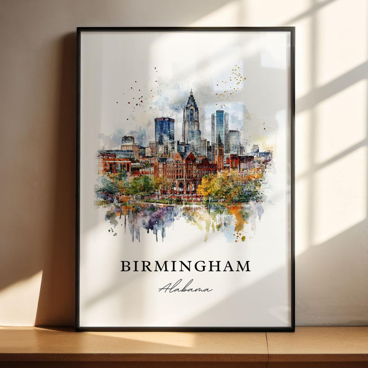 Birmingham AL Art, Birmingham Print, Birmingham AL Watercolor Art, Birmingham Alabama Gift, Travel Poster, Housewarming Gift