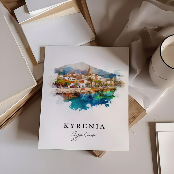 Kyrenia Greece wall art - Greece, Cyprus poster, Kyrenia Wedding gift, Northern Cyprus Birthday present, Custom Text, Personalized Gift