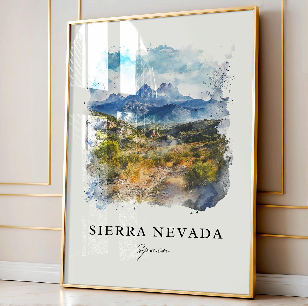 Sierra Nevada Spain Wall Art, Sierra Nevada Print, Granada Watercolor Art, Andalusia Gift,