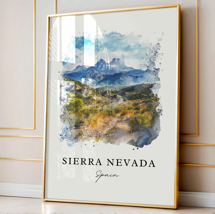 Sierra Nevada Spain Wall Art, Sierra Nevada Print, Granada Watercolor Art, Andalusia Gift,