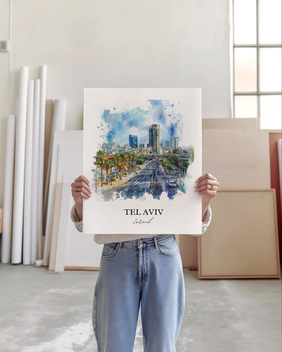 Tel Aviv Wall Art, Tel Aviv Skyline Print, Israel Watercolor Art, Tel Aviv Gift, Travel Print, Travel Poster, Housewarming Gift
