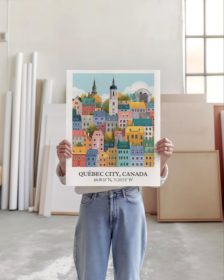 Quebec City Art, Quebec City Retro Travel Art, Quebec Home Decor, Quebec Gift, Canada Travel Art, Travel Prints, Housewarming Gift