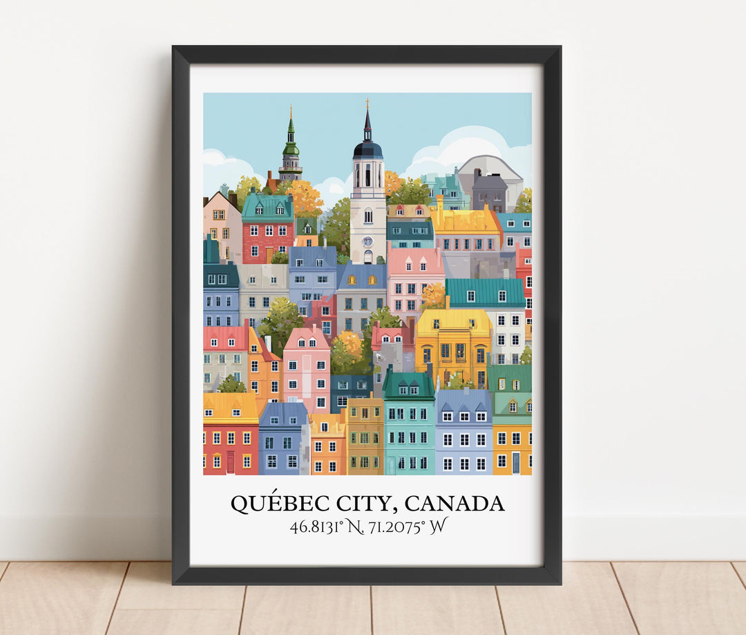 Quebec City Art, Quebec City Retro Travel Art, Quebec Home Decor, Quebec Gift, Canada Travel Art, Travel Prints, Housewarming Gift