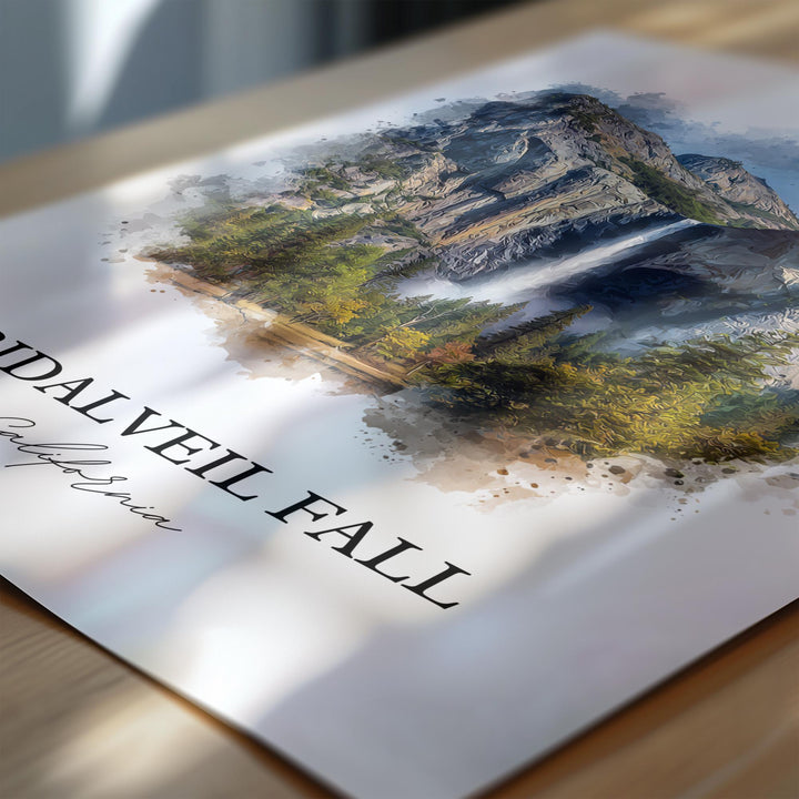 Bridalveil Fall Wall Art, Yosemite Print, Yosemite Watercolor Art, Bridalveil Fall Gift, Travel Print, Travel Poster, Housewarming Gift