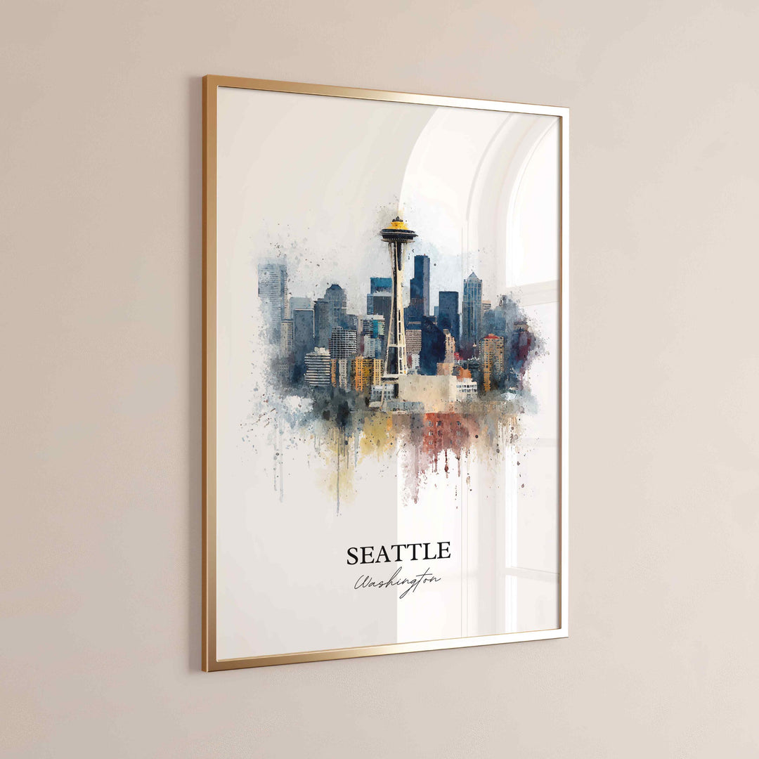 Seattle, Washington Wall Art, Seattle WA Print, Seattle Watercolor Art, Seattle Washington Skyline Gift, Travel Print, Travel Poster, Housewarming Gift