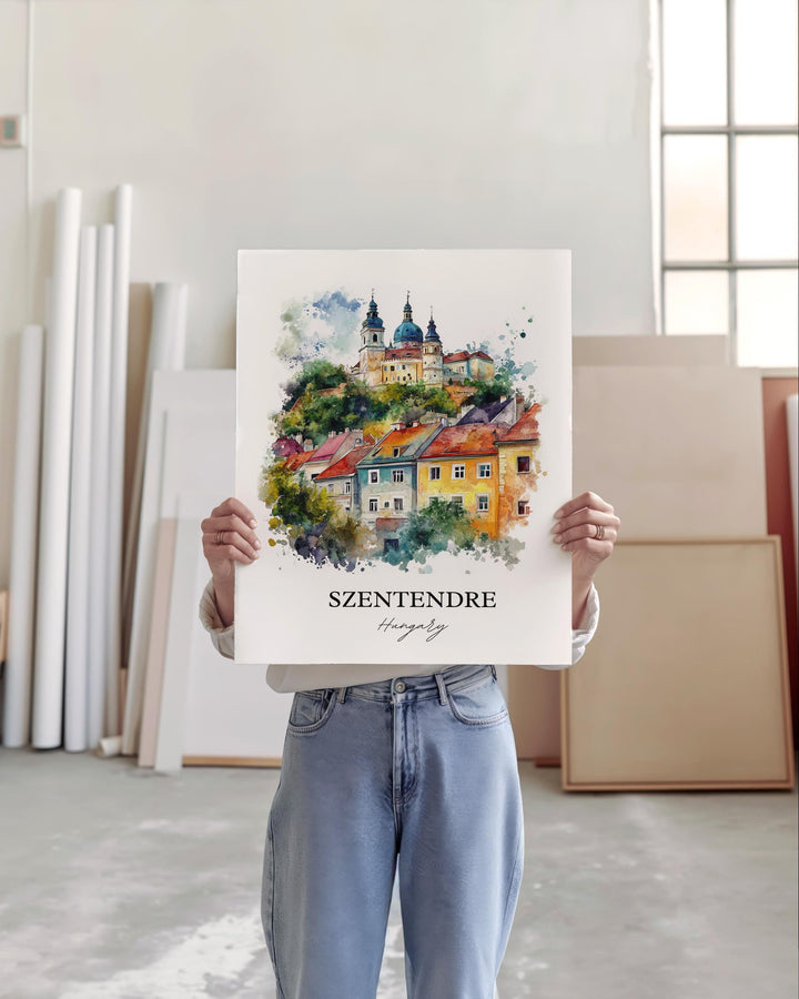 Szentendre Wall Art, Danube River Print, Hungary Watercolor Art, Szentendre Hungary Gift, Travel Print, Travel Poster, Housewarming Gift