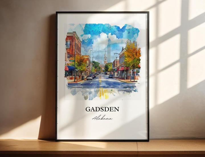 Gadsen AL Wall Art, Alabama Print, Gadsen Watercolor Art, Gadsen Alabama Gift, Travel Print, Travel Poster, Housewarming Gift