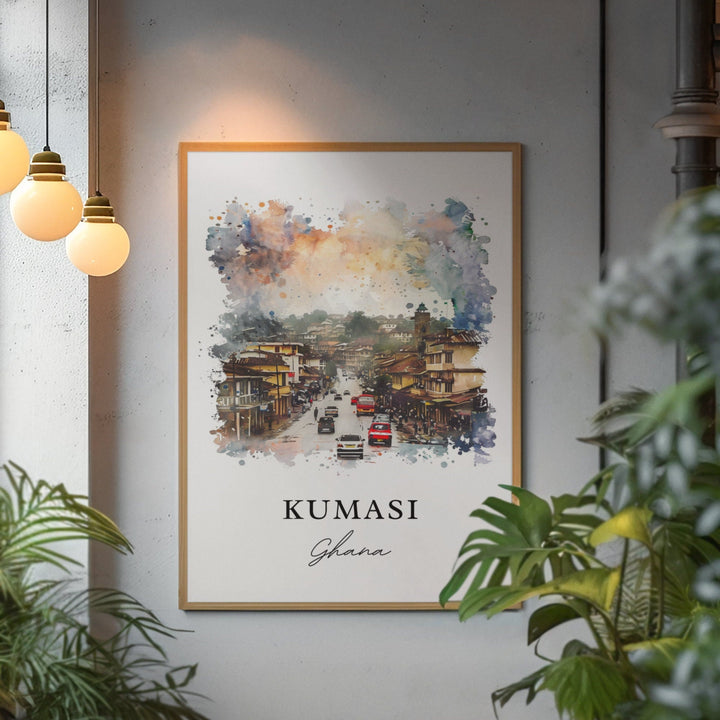 Kumasi Ghana Wall Art, Kumasi Print, Kumasi Ghana Watercolor Art, Ashanti Region Gift,