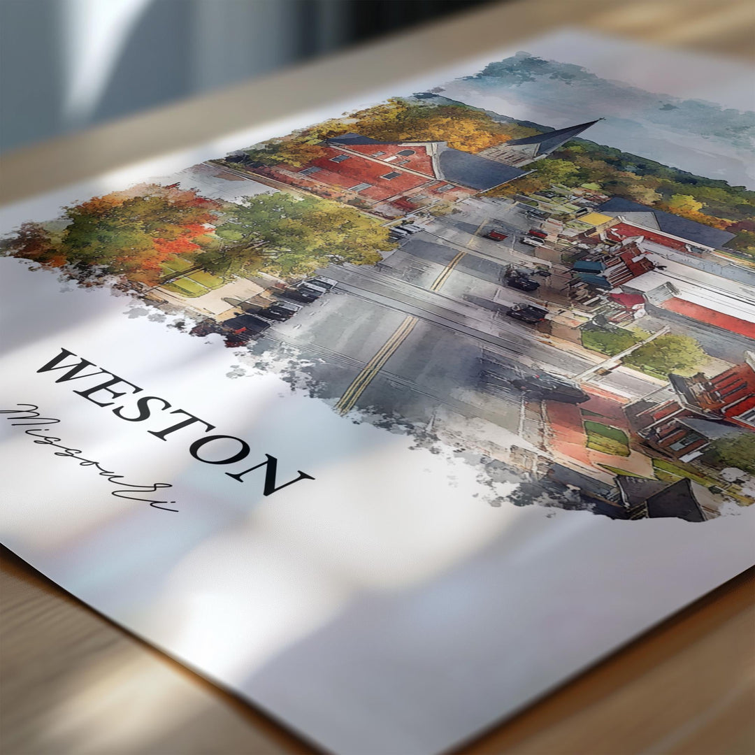 Weston Missouri Wall Art, Weston MO Print, Missouri Watercolor Art, Platte County MO Gift, Travel Print, Travel Poster, Housewarming Gift