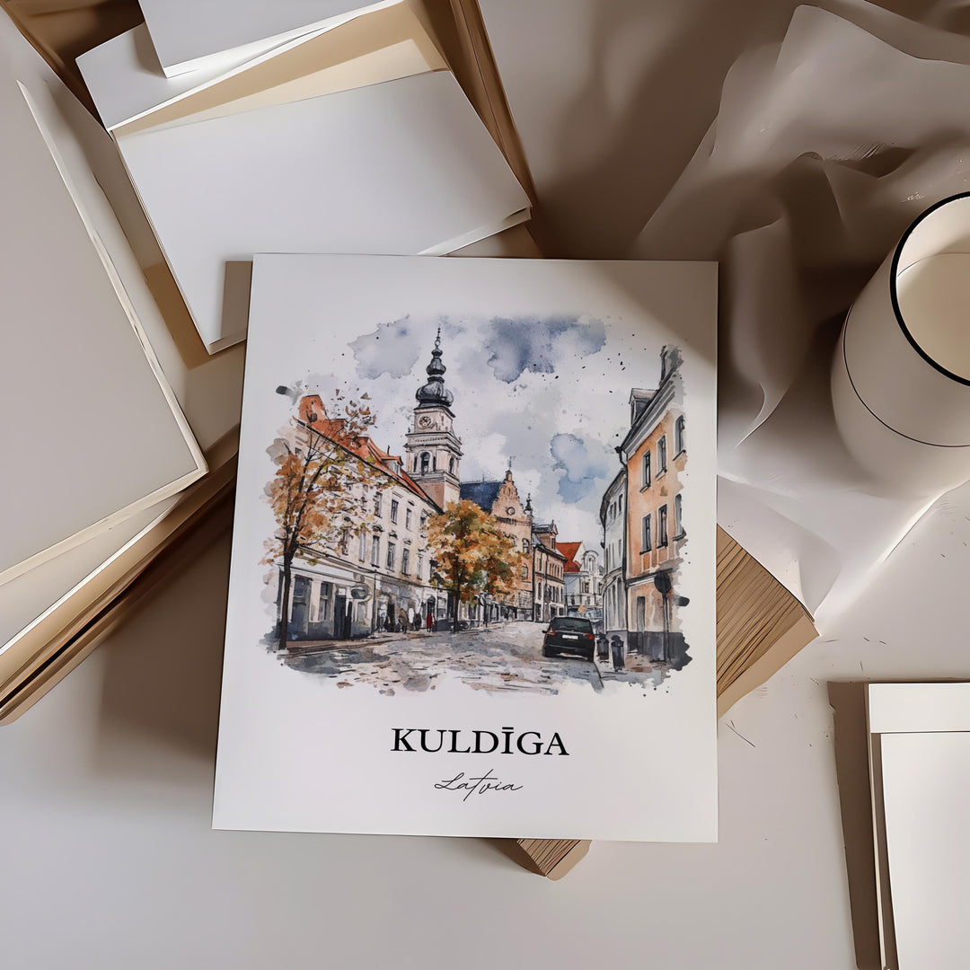 Kuldiga Wall Art, Latvia Print, Lativa Watercolor Art, Kuldiga Lativa Gift, Travel Print, Travel Poster, Housewarming Gift