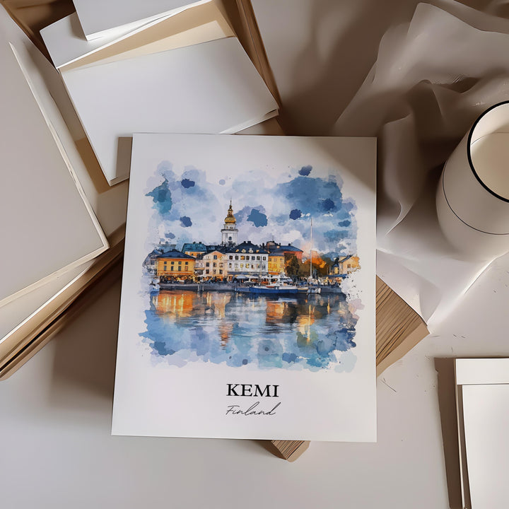 Kemi Finland Wall Art, Lapland Print, Finland Watercolor Art, Kemi Finland Gift, Travel Print, Travel Poster, Housewarming Gift