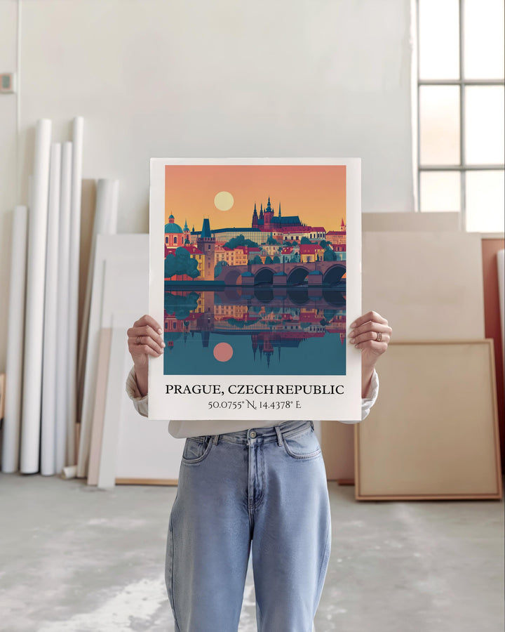 Prague Art, Prague CZ Retro Travel Art, Prague Home Decor, Prague Gift, Czech Republic Travel Art, Travel Prints, Housewarming Gift