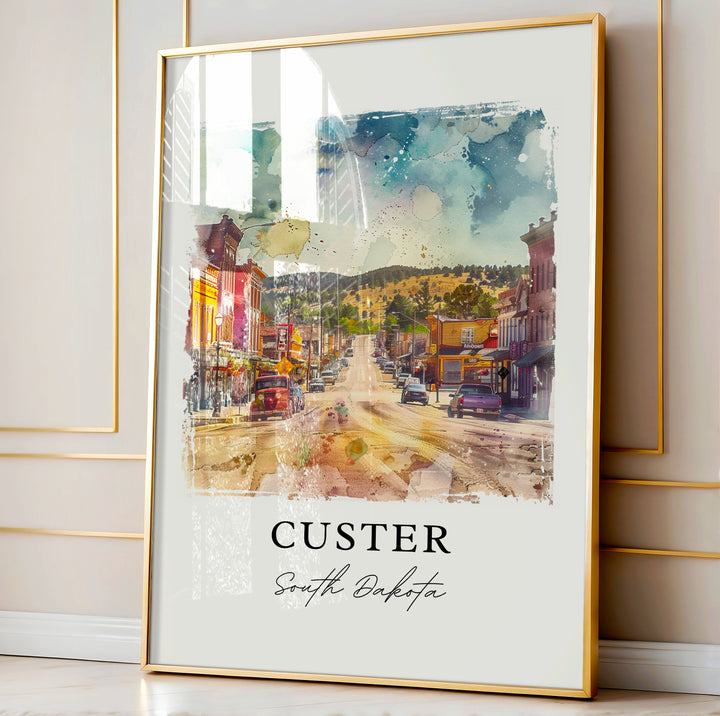 Custer South Dakota Wall Art, Custer SD Print, Custer Watercolor, Mount Rushmore Gift,