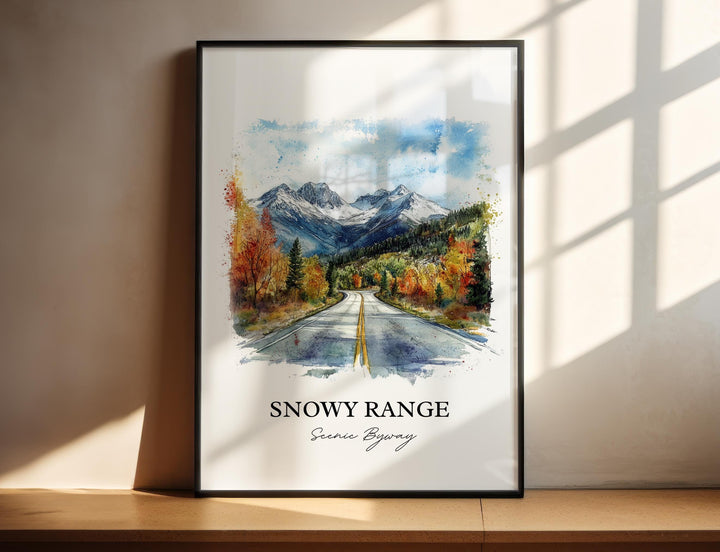 Snowy Range Scenic Byway Wall Art, Laramie Print, Wyoming Watercolor Art, Snowy Range Gift, Travel Print, Travel Poster, Housewarming Gift