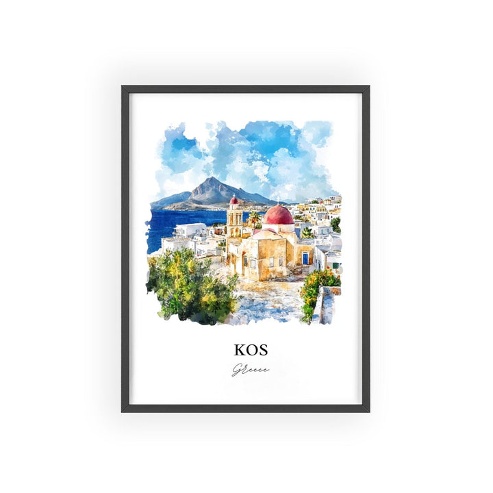 Kos Greece Wall Art, Dodecanese Islands Print, Greece Watercolor Art, Kos Greece Gift, Travel Print, Travel Poster, Housewarming Gift