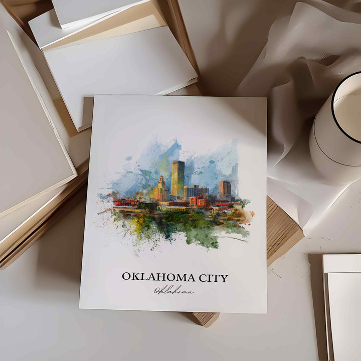 Oklahoma City, Oklahoma – Watercolor Art Print