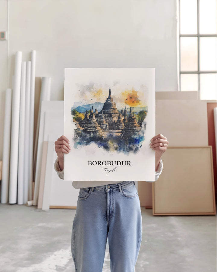 Borobudur Temple, Indonesia – Watercolor Art Print