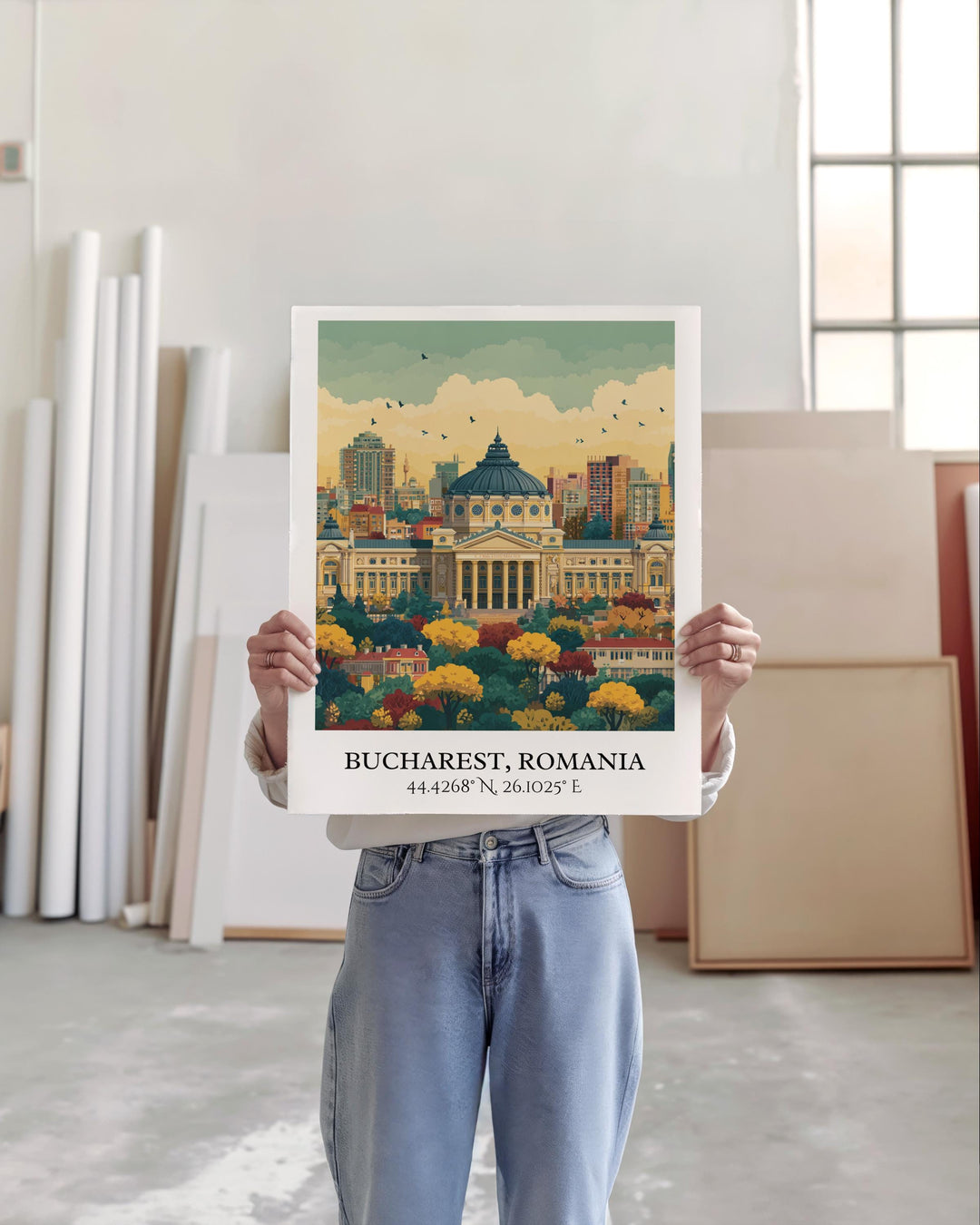 Bucharest Art, Bucharest Retro Travel Art, Bucharest Home Decor, Romania Gift, Romania Travel Art, Travel Prints, Housewarming Gift
