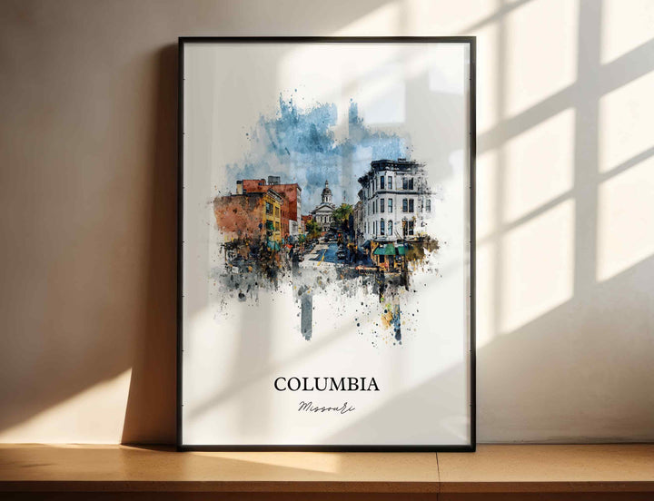 Columbia Missouri Wall Art, Columbia Print, Columbia MO Watercolor Art, Missouri Gift, Travel Print, Travel Poster, Housewarming Gift