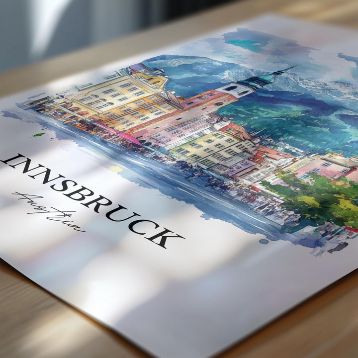Innsbruck Wall Art, Innsbruck Print, Austria Watercolor Art, Innsbruck Austria Gift, Travel Print, Travel Poster, Housewarming Gift