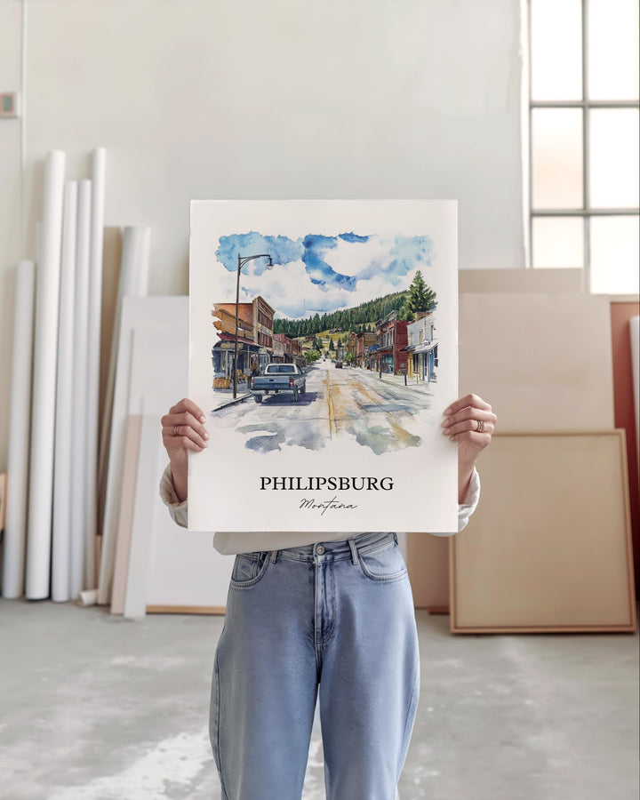 Philipsburg MT Wall Art, Philipsburg Print, Montana Watercolor Art, Granite County MT Gift, Travel Print, Travel Poster, Housewarming Gift
