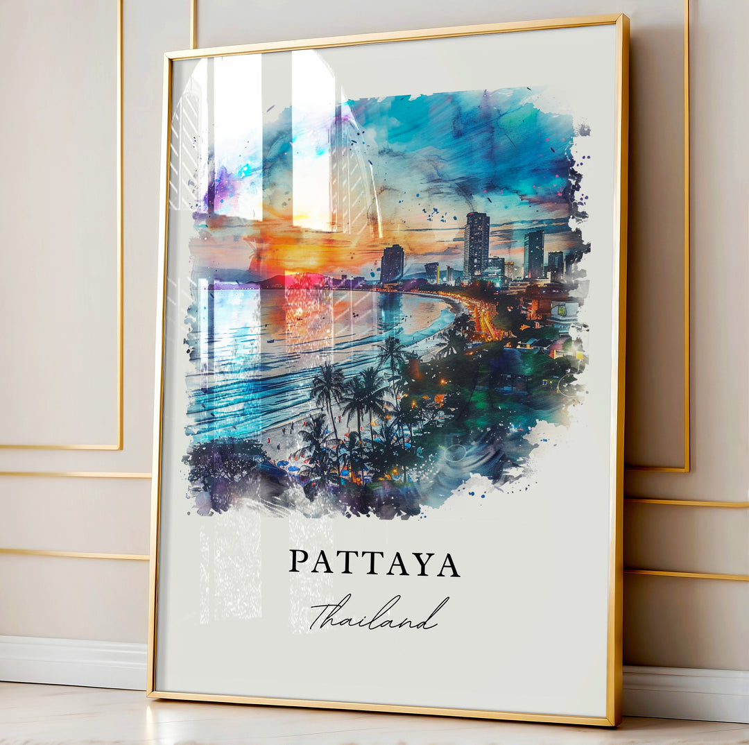 Pattaya Wall Art, Pattaya Thailand Print, Pattaya Watercolor, Pattaya City Gift,