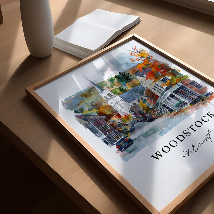 Woodstock Vermont Wall Art, Woodstock Print, Woodstock VT Watercolor, Woodstock VT Gift,