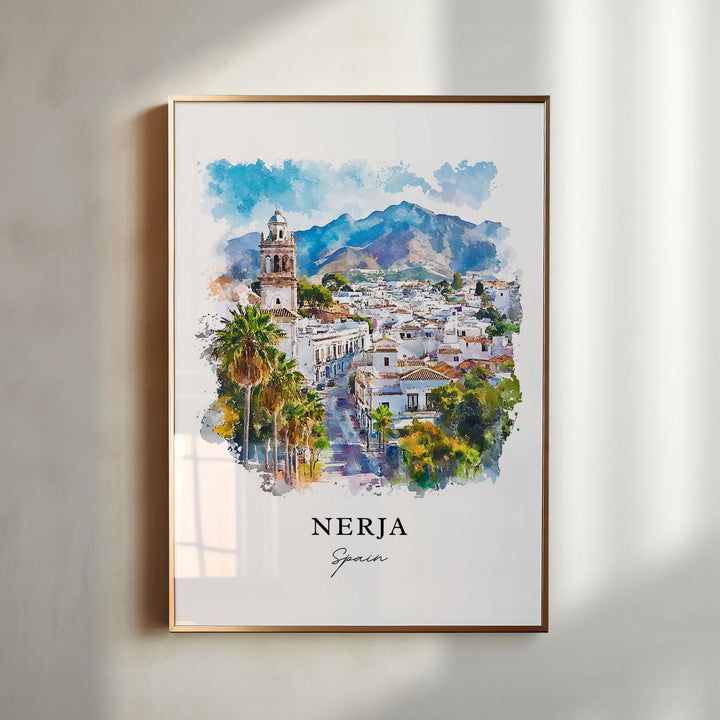 Nerja Spain Wall Art, Nerja Print, Nerja Watercolor Art, Costa del Sol Espana Gift,