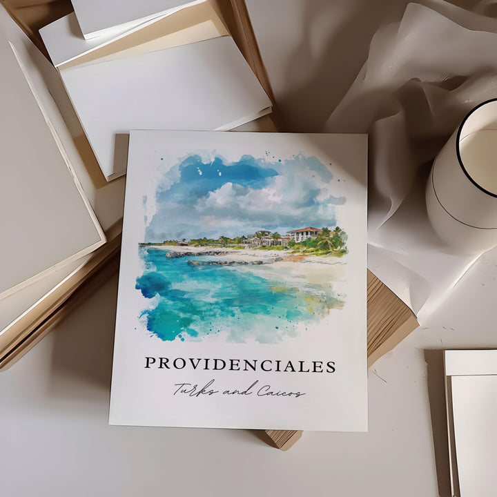 Providenciales Art, Turks and Caicos Print, Caribbean Watercolor Art, Providenciales Gift,