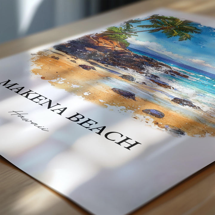 Makena Beach Wall Art, Kihei Print, Hawaii Watercolor Art, Makena Beach Gift, Travel Print, Travel Poster, Housewarming Gift