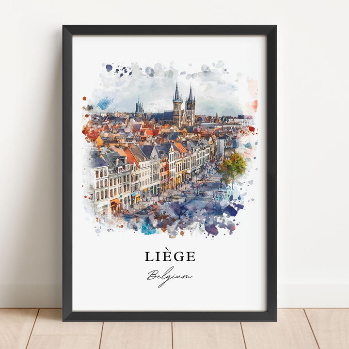 Liege Belgium Wall Art, Liege Print, Liege Watercolor Art, Liege Belgium Gift,