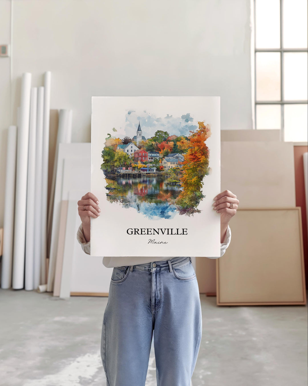 Greenville Maine Wall Art, Greenville ME Print, Maine Watercolor, Piscataquis County Gift, Travel Print, Travel Poster, Housewarming Gift