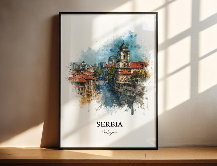 Serbia Wall Art, Serbia Print, Serbia Watercolor Art, Serbian Gift, Travel Print, Travel Poster, Housewarming Gift