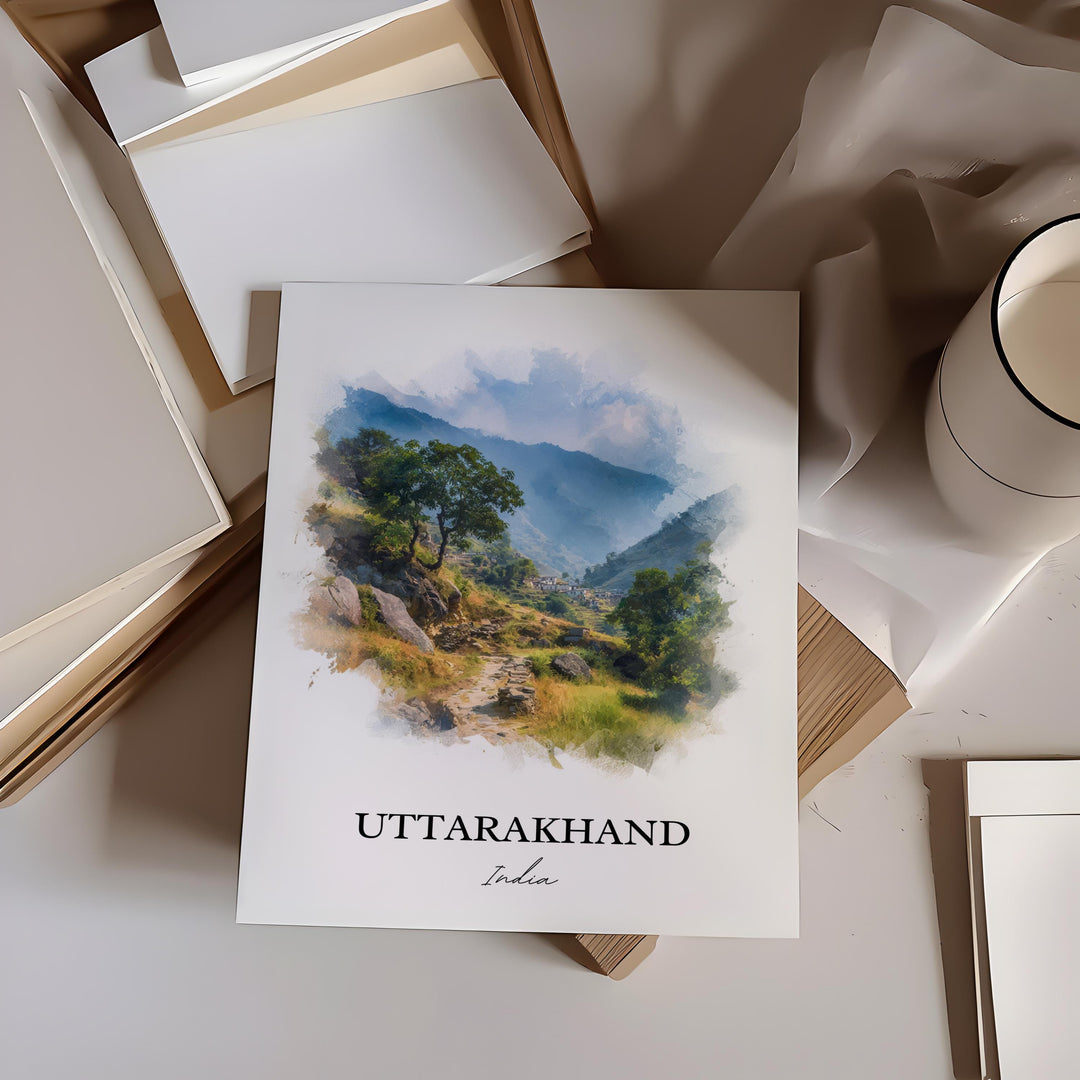 Uttarakhand Wall Art, Uttarakhand Print, India Watercolor Art, Uttarakhand India Gift, India Travel Print, Travel Poster, Housewarming Gift