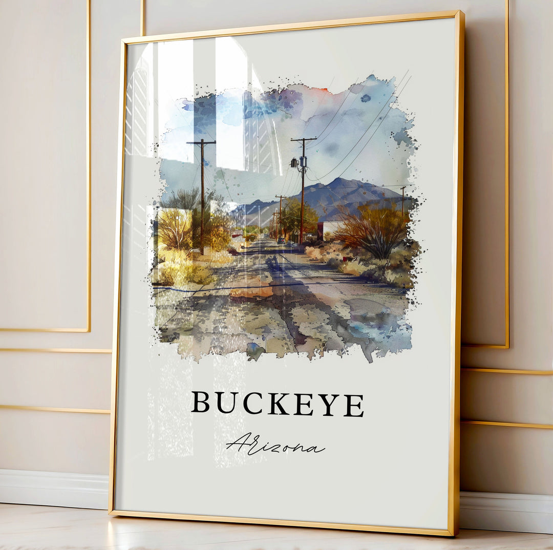 Buckeye AZ Wall Art, Buckeye Print, Buckeye Arizona Watercolor Art, Maricopa County Gift, Travel Poster, Housewarming Gift
