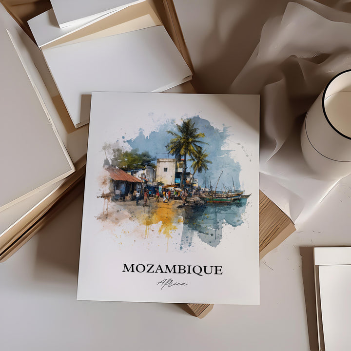 Mozambique Wall Art, Mozambique Print, Mozambique Watercolor Art, Mozambique Gift, Travel Print, Travel Poster, Housewarming Gift