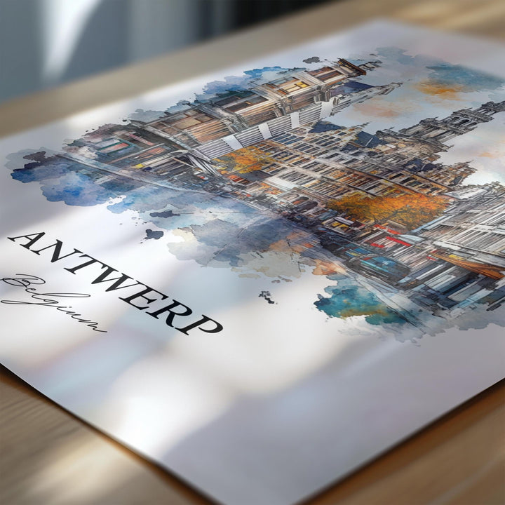 Antwerp Wall Art, Belgium Print, Belgium Watercolor Art, Antwerp Belgium Gift, Travel Print, Travel Poster, Housewarming Gift