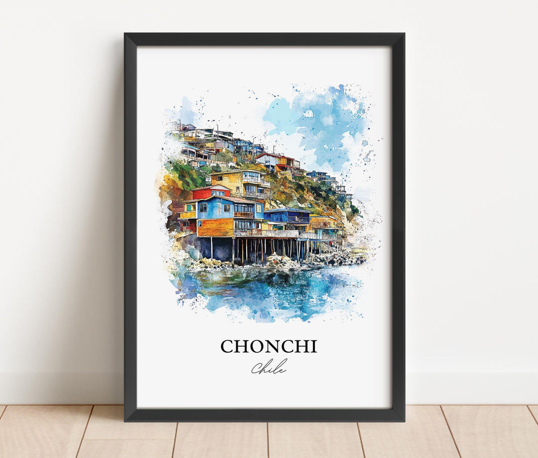 Chonchi Chile Wall Art, Chonchi Print, Chile Watercolor Art, Chonchi Chile Gift, Travel Print, Travel Poster, Housewarming Gift