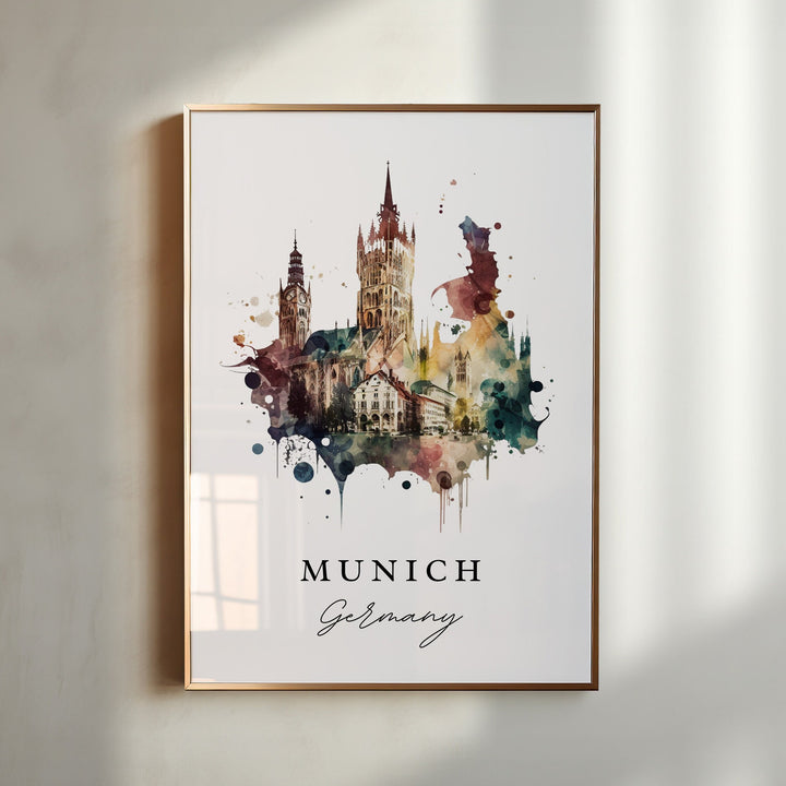 Munich Germany watercolor art - Germany, Munich poster, Munich Wedding gift, Birthday present, Custom Text, Personalised Gift