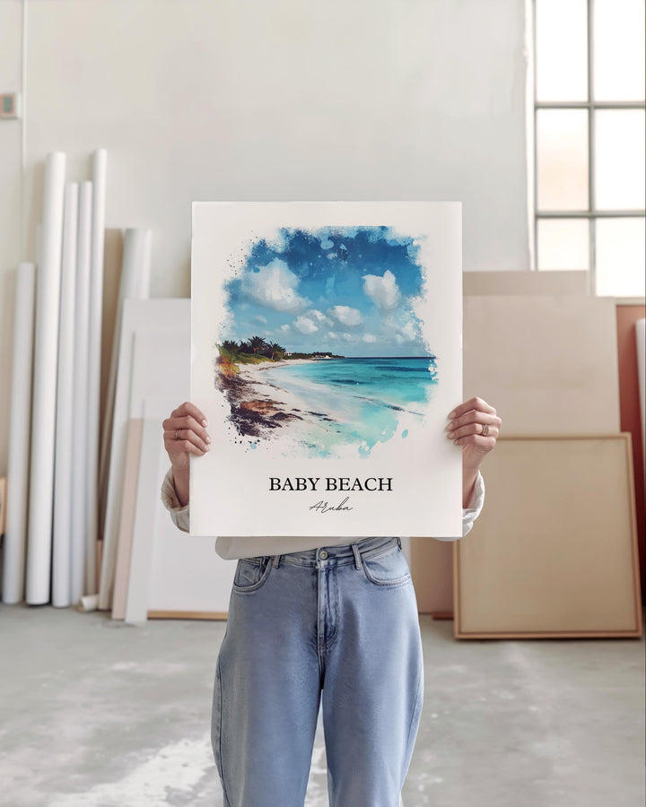 Baby Beach Aruba Art, San Nicolas Print, Aruba Watercolor Art, Baby Beach Gift, Travel Print, Travel Poster, Housewarming Gift