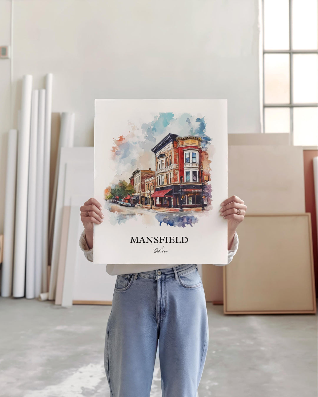 Mansfield OH Wall Art, Richland County Print, Ohio Watercolor Art, Mansfield Ohio Gift, Travel Print, Travel Poster, Housewarming Gift