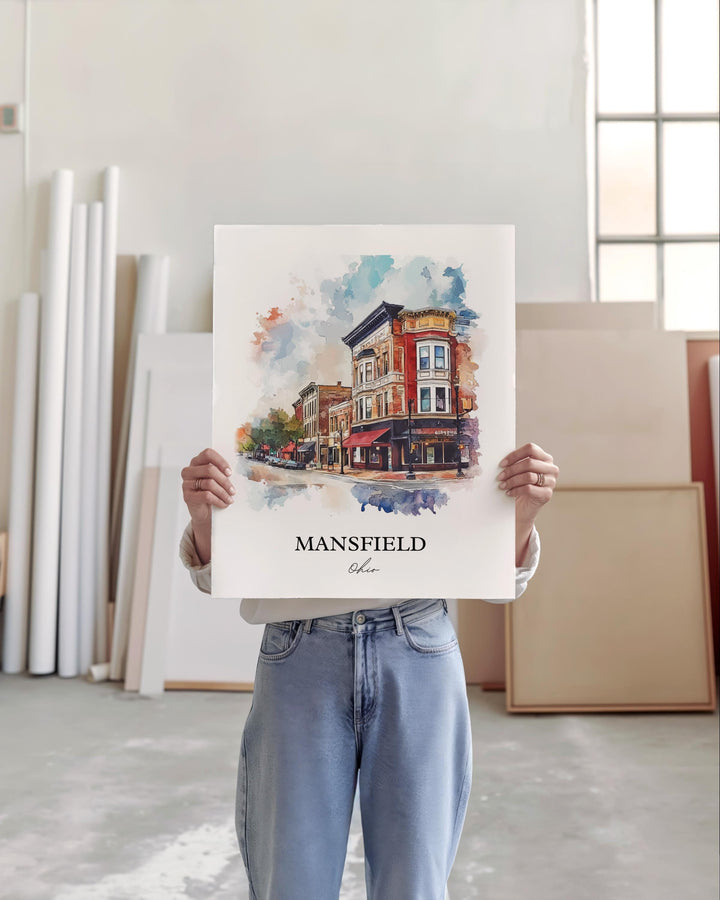 Mansfield OH Wall Art, Richland County Print, Ohio Watercolor Art, Mansfield Ohio Gift, Travel Print, Travel Poster, Housewarming Gift