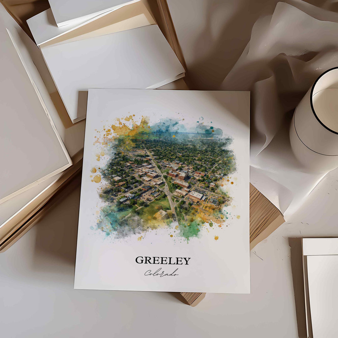 Greeley, Colorado Wall Art, Greeley Print, Greeley Watercolor Art, Weld County Gift, Travel Print, Travel Poster, Housewarming Gift