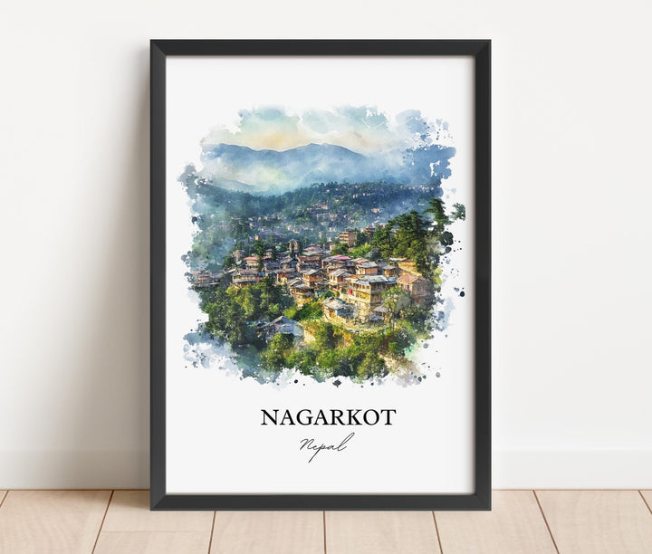 Nagarkot Wall Art, Kathmandu Valley Print, Nepal Watercolor Art, Nagarkot Gift, Travel Print, Travel Poster, Housewarming Gift